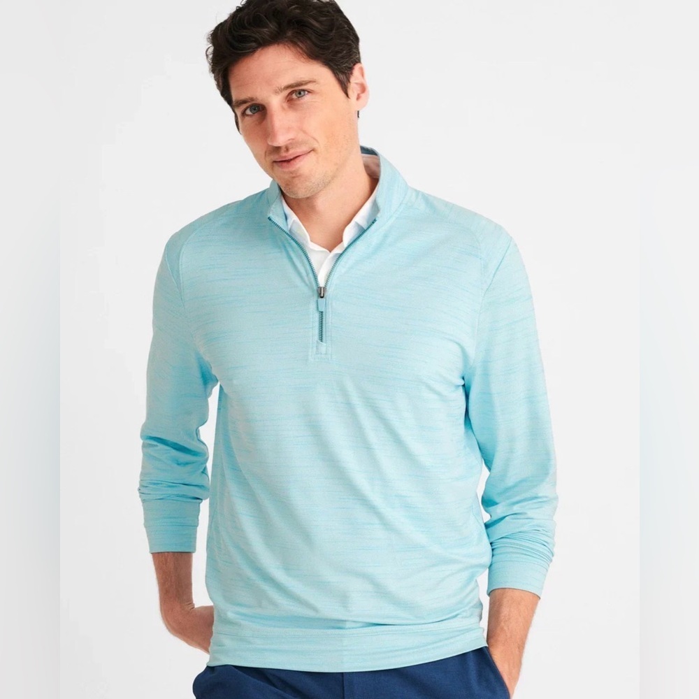 Johnnie-O Men's L Baja Apex PREP-FORMANCE 1/4 Zip Pullover Light Blue Hershey